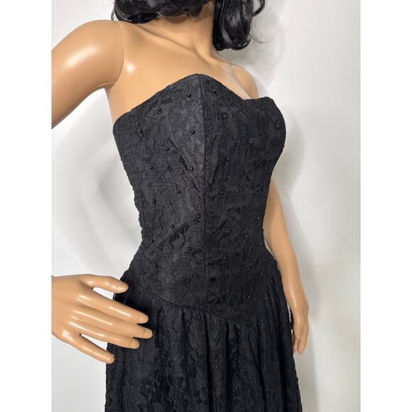 Vintage 80's Positively Ellyn Black Lace Strapless Beaded Smocked Dress small - Picture 16 of 17